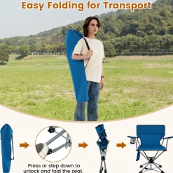 Tangkula Swivel Camping Chair, Portable Lawn Chair with Cup Holder, Storage Pocket, Carrying Bag