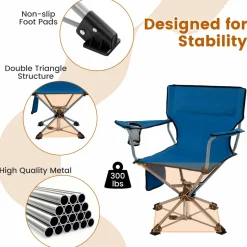 Tangkula Swivel Camping Chair, Portable Lawn Chair with Cup Holder, Storage Pocket, Carrying Bag
