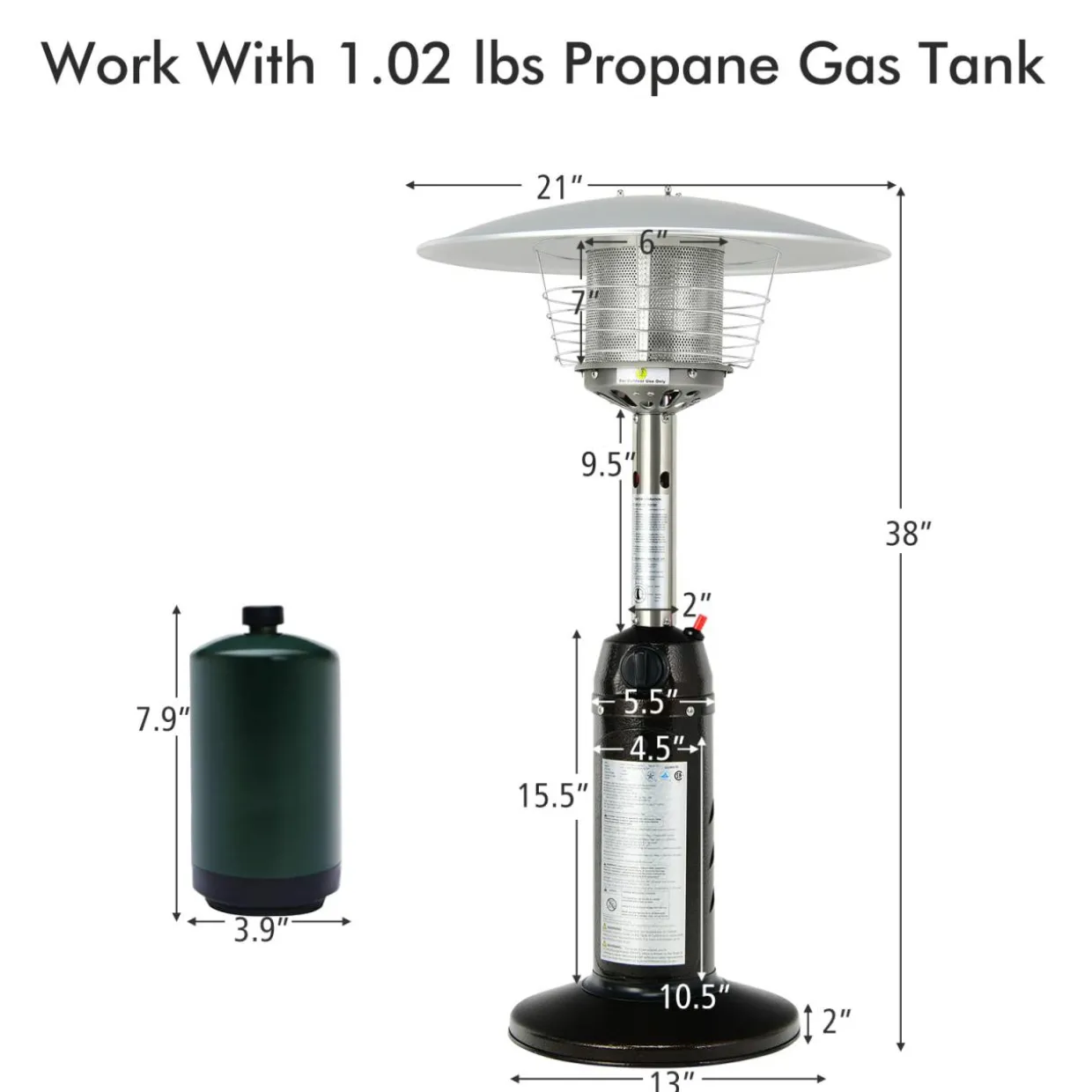 Tangkula Tabletop Propane Patio Heater, 11,000 BTU Portable Outdoor Heater