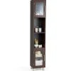 Tangkula Tall Bathroom Cabinet, Home Bedroom Living Room Wood Linen Storage Cabinet Free Standing