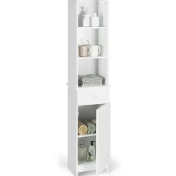Tangkula Tall Bathroom Cabinet, Slim Storage Cabinet with 3 Tier Shelf, 13.5 x 12 x 64.5 Inches