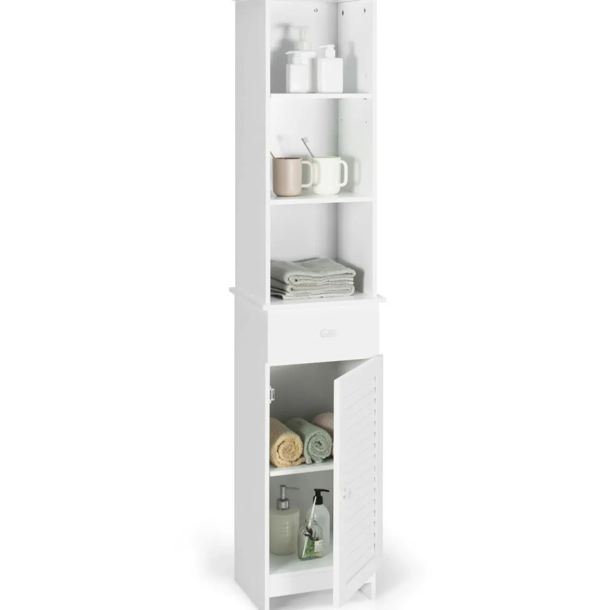 Tangkula Tall Bathroom Cabinet, Slim Storage Cabinet with 3 Tier Shelf, 13.5 x 12 x 64.5 Inches