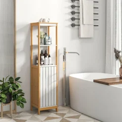 Tangkula Tall Bathroom Cabinet, Freestanding Narrow Storage Cabinet