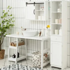 Tangkula Tall Bathroom Cabinet, Slim Storage Cabinet with 3 Tier Shelf, 13.5 x 12 x 64.5 Inches