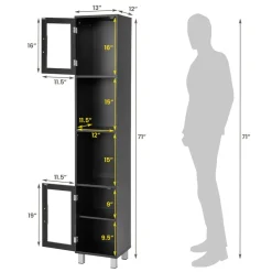 Tangkula Tall Bathroom Cabinet, Home Bedroom Living Room Wood Linen Storage Cabinet Free Standing