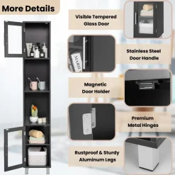 Tangkula Tall Bathroom Cabinet, Home Bedroom Living Room Wood Linen Storage Cabinet Free Standing