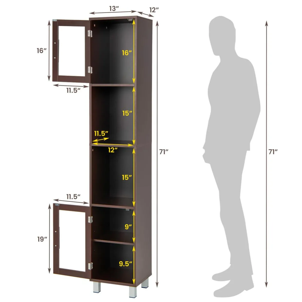 Tangkula Tall Bathroom Cabinet, Home Bedroom Living Room Wood Linen Storage Cabinet Free Standing