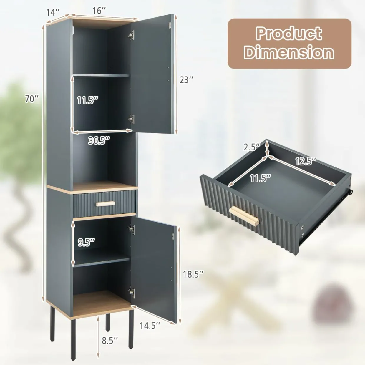 Tangkula Tall Bathroom Cabinet, Freestanding Storage Cabinet