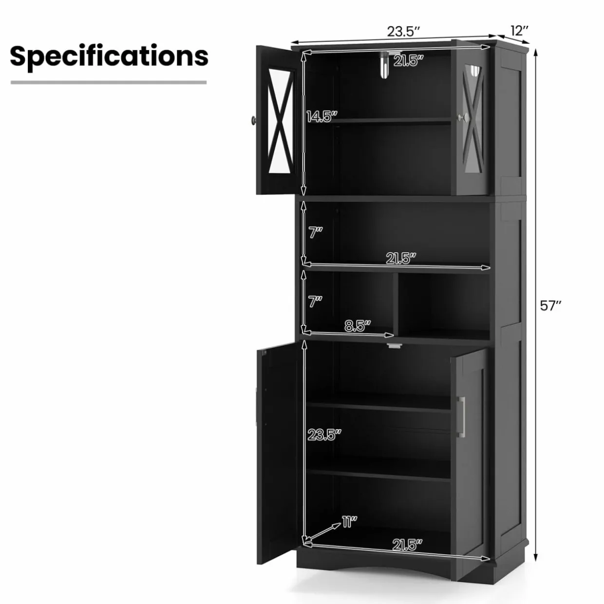 Tangkula Tall Bathroom Cabinet(23.5 x 12 x 57 Inch)