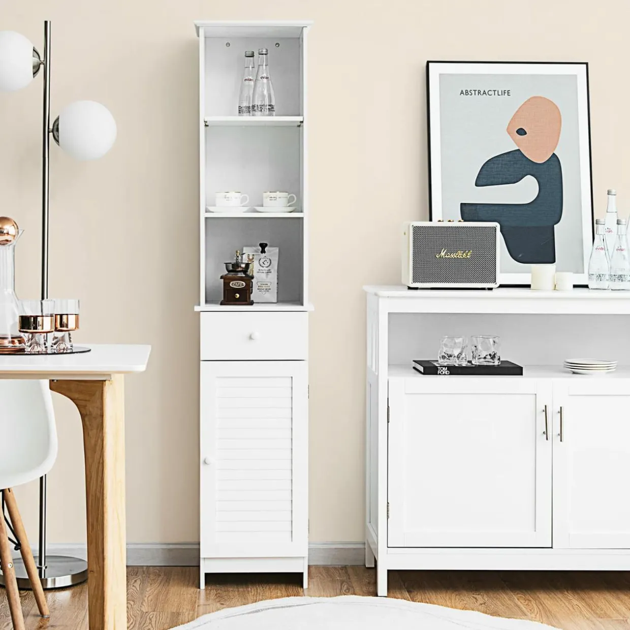 Tangkula Tall Bathroom Cabinet, Slim Storage Cabinet with 3 Tier Shelf, 13.5 x 12 x 64.5 Inches