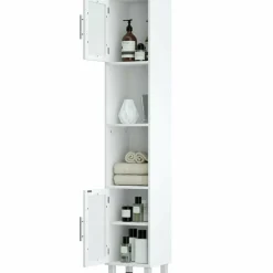 Tangkula Tall Bathroom Cabinet, Home Bedroom Living Room Wood Linen Storage Cabinet Free Standing
