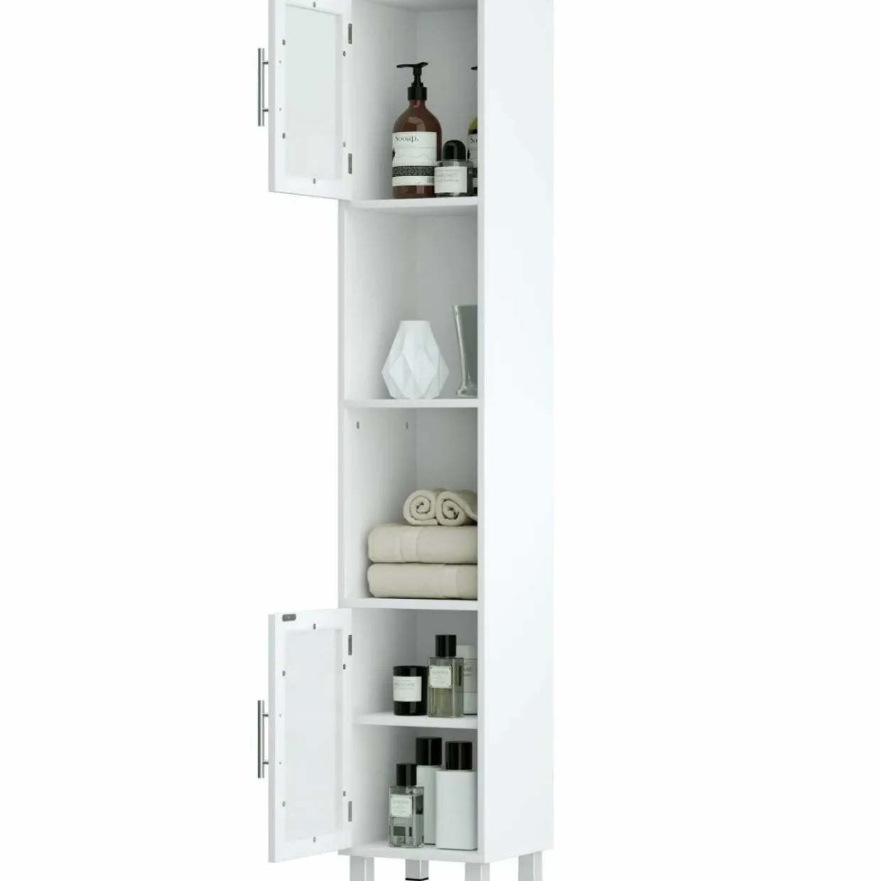 Tangkula Tall Bathroom Cabinet, Home Bedroom Living Room Wood Linen Storage Cabinet Free Standing