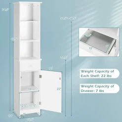 Tangkula Tall Bathroom Cabinet, Slim Storage Cabinet with 3 Tier Shelf, 13.5 x 12 x 64.5 Inches