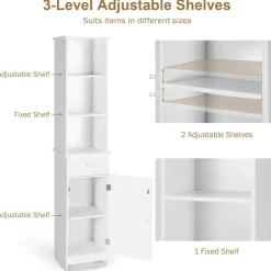 Tangkula Tall Bathroom Cabinet, Slim Storage Cabinet with 3 Tier Shelf, 13.5 x 12 x 64.5 Inches