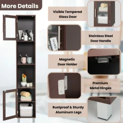 Tangkula Tall Bathroom Cabinet, Home Bedroom Living Room Wood Linen Storage Cabinet Free Standing