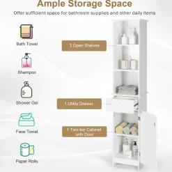 Tangkula Tall Bathroom Cabinet, Slim Storage Cabinet with 3 Tier Shelf, 13.5 x 12 x 64.5 Inches