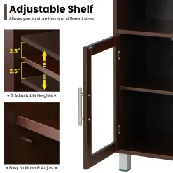 Tangkula Tall Bathroom Cabinet, Home Bedroom Living Room Wood Linen Storage Cabinet Free Standing