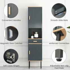 Tangkula Tall Bathroom Cabinet, Freestanding Storage Cabinet