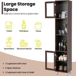Tangkula Tall Bathroom Cabinet, Home Bedroom Living Room Wood Linen Storage Cabinet Free Standing