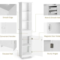 Tangkula Tall Bathroom Cabinet, Slim Storage Cabinet with 3 Tier Shelf, 13.5 x 12 x 64.5 Inches