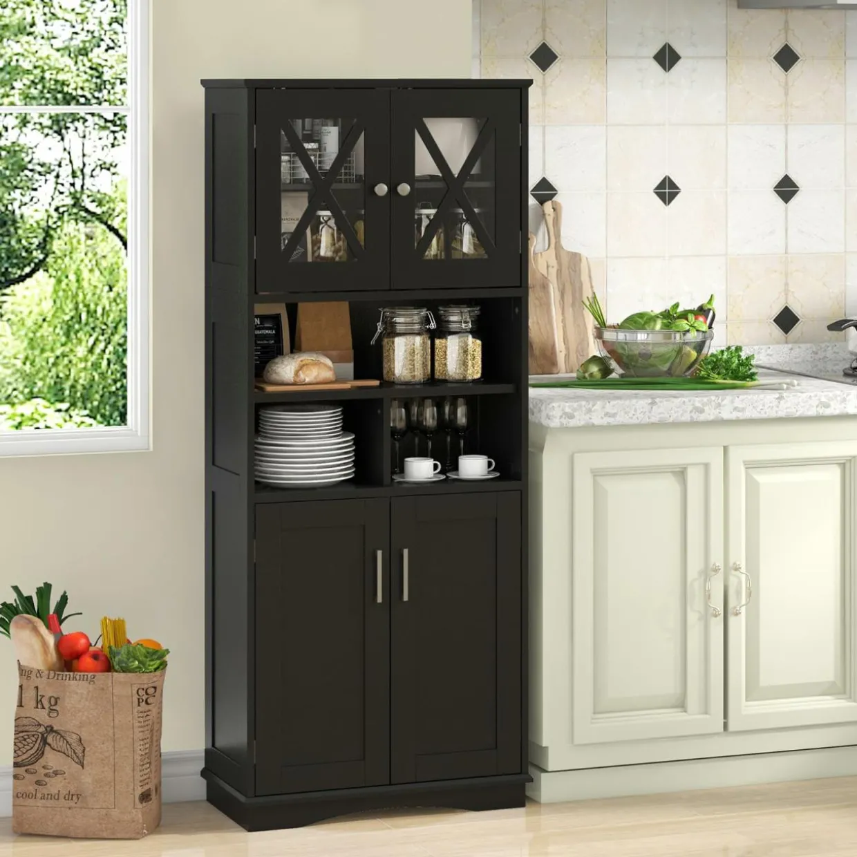 Tangkula Tall Bathroom Cabinet(23.5 x 12 x 57 Inch)