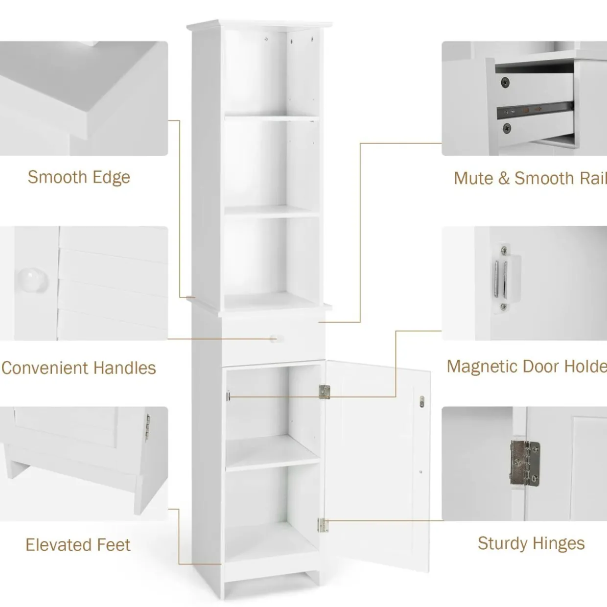 Tangkula Tall Bathroom Cabinet, Slim Storage Cabinet with 3 Tier Shelf, 13.5 x 12 x 64.5 Inches