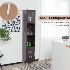 Tangkula Tall Bathroom Cabinet, Home Bedroom Living Room Wood Linen Storage Cabinet Free Standing