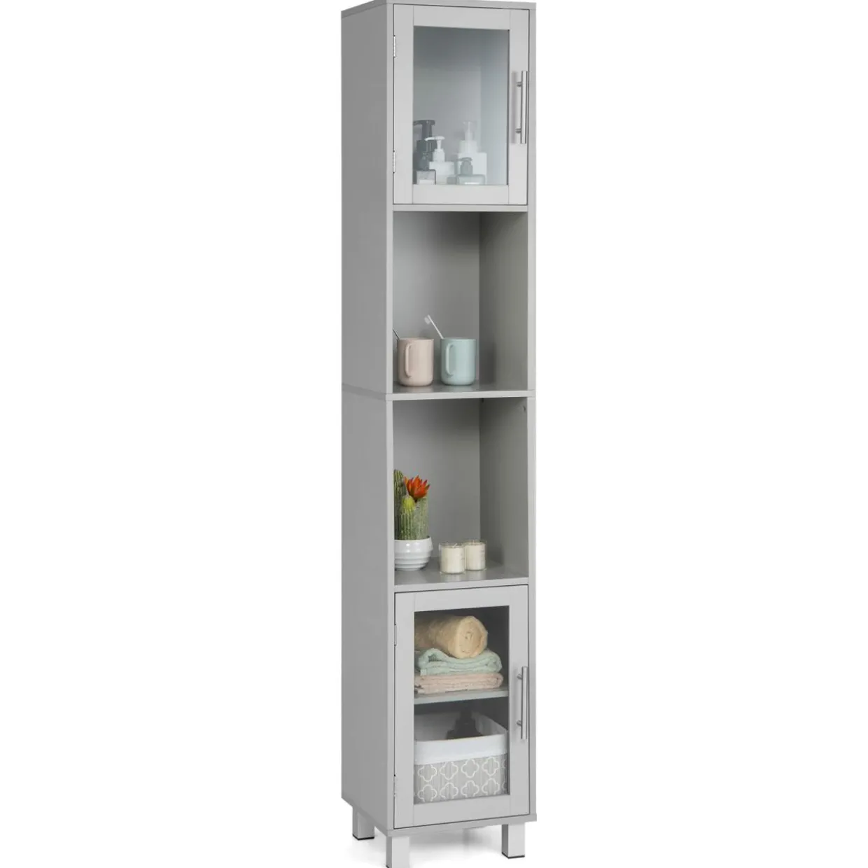 Tangkula Tall Bathroom Cabinet, Home Bedroom Living Room Wood Linen Storage Cabinet Free Standing