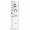 Tangkula Tall Bathroom Storage Cabinet, Multifunctional Bathroom Floor Cabinet with 3 Tier Shelves and 2 Drawers