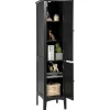 Tangkula Tall Bathroom Storage Cabinet, 5-Tier Wooden Freestanding Tower Cabinet Floor Organizer