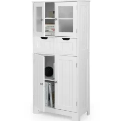 Tangkula Tall Bathroom Storage Cabinet, Freestanding Floor Cabinet
