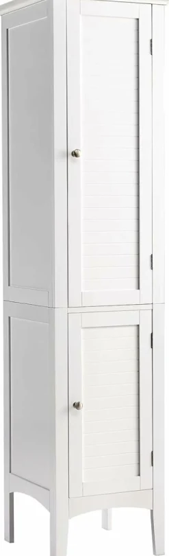 Tangkula Tall Bathroom Storage Cabinet, 5-Tier Wooden Freestanding Tower Cabinet Floor Organizer