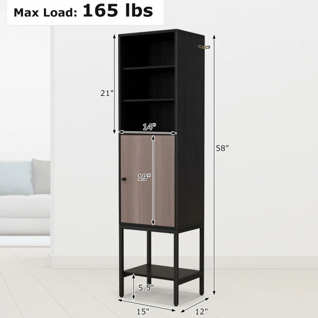 Tangkula Tall Bathroom Storage Cabinet with 1 Door and 4 Shelves, 57" H Narrow Floor Cabinet with Adjustable Shelves