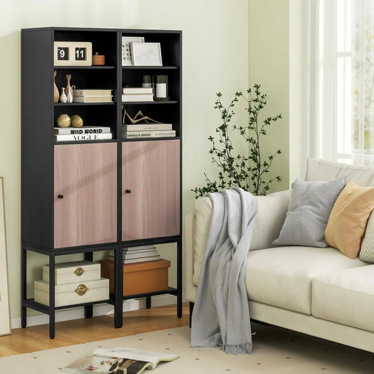 Tangkula Tall Bathroom Storage Cabinet with 1 Door and 4 Shelves, 57" H Narrow Floor Cabinet with Adjustable Shelves