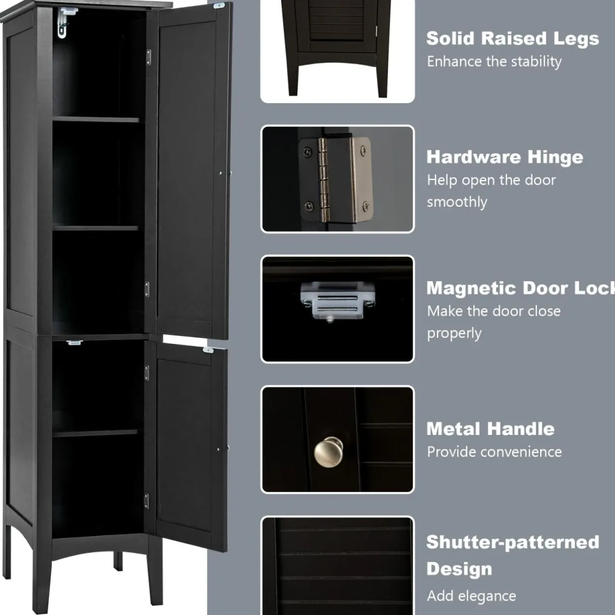 Tangkula Tall Bathroom Storage Cabinet, 5-Tier Wooden Freestanding Tower Cabinet Floor Organizer