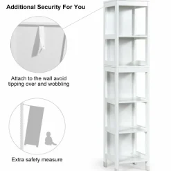 Tangkula Tall Bathroom Storage Cabinet, Multifunctional Bathroom Floor Cabinet with 3 Tier Shelves and 2 Drawers