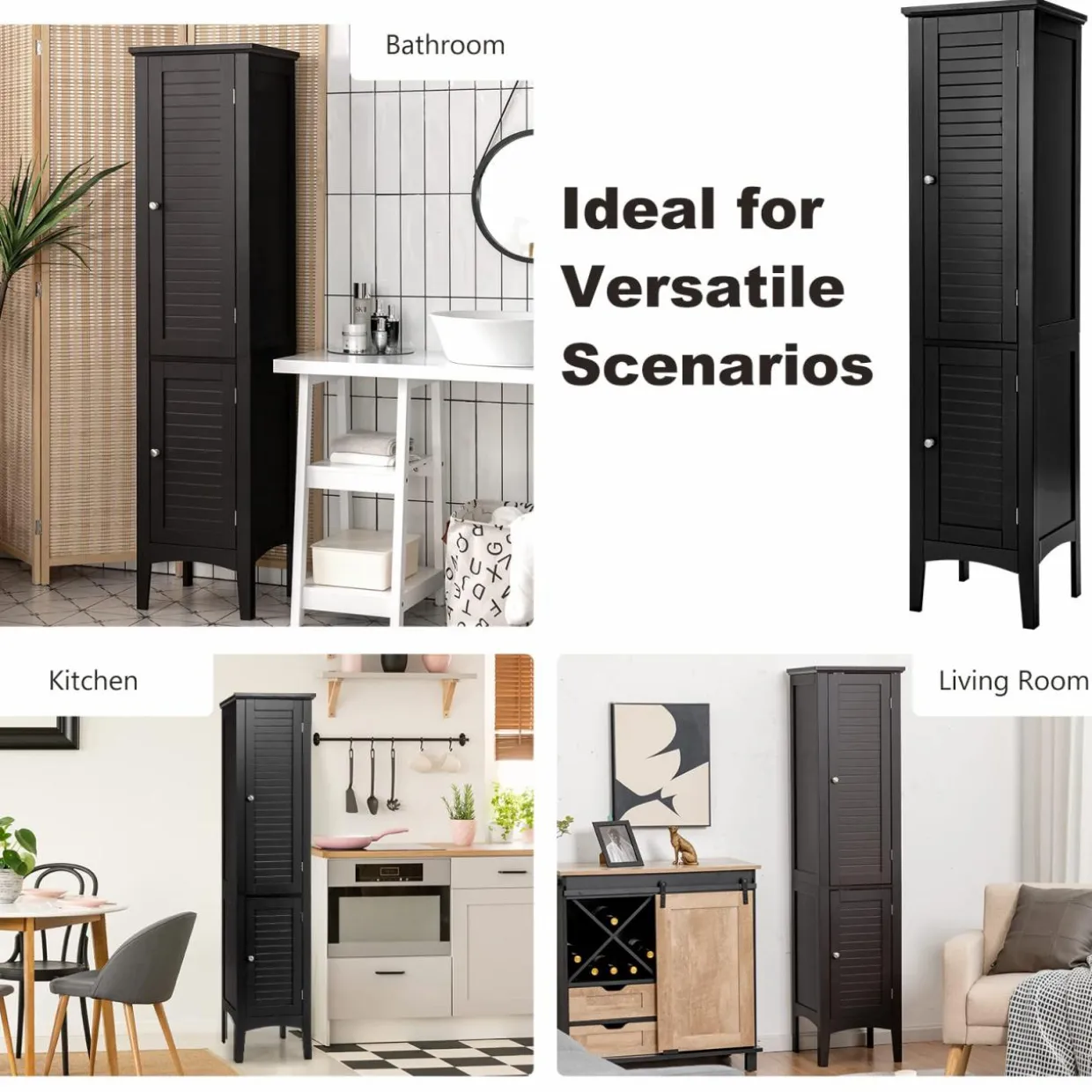Tangkula Tall Bathroom Storage Cabinet, 5-Tier Wooden Freestanding Tower Cabinet Floor Organizer