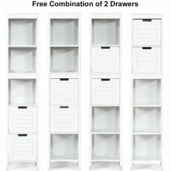 Tangkula Tall Bathroom Storage Cabinet, Multifunctional Bathroom Floor Cabinet with 3 Tier Shelves and 2 Drawers