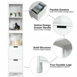 Tangkula Tall Bathroom Storage Cabinet, Multifunctional Bathroom Floor Cabinet with 3 Tier Shelves and 2 Drawers