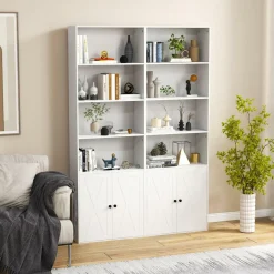 Tangkula Tall Bookcase with Doors, Farmhouse 71