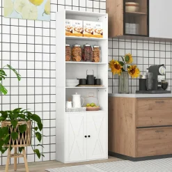 Tangkula Tall Bookcase with Doors, Farmhouse 71