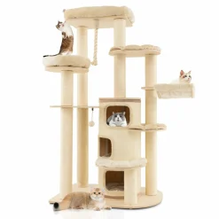 Tangkula Tall Cat Tree, 67 Inch Multi-Level Modern Large Cat Tower with with 3-Story Cat Condo for Indoor Cats 20 lbs Heavy Duty