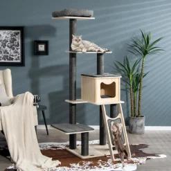 Tangkula Tall Cat Tree, 69 Inch 5-Tier Wood Cat Tower with Scratching Sisal Posts, Top Perch, Cute Cat Condo