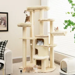 Tangkula Tall Cat Tree, 67 Inch Multi-Level Modern Large Cat Tower with with 3-Story Cat Condo for Indoor Cats 20 lbs Heavy Duty