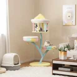 Tangkula Tall Cat Tree, 57.5 Inch Amusement Park Style Cute Cat Tower with Top Open Condo