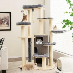 Tangkula Tall Cat Tree, 67 Inch Multi-Level Modern Large Cat Tower with with 3-Story Cat Condo for Indoor Cats 20 lbs Heavy Duty