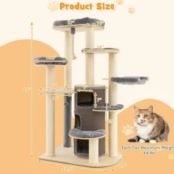 Tangkula Tall Cat Tree, 67 Inch Multi-Level Modern Large Cat Tower with with 3-Story Cat Condo for Indoor Cats 20 lbs Heavy Duty