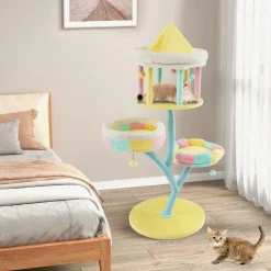 Tangkula Tall Cat Tree, 57.5 Inch Amusement Park Style Cute Cat Tower with Top Open Condo