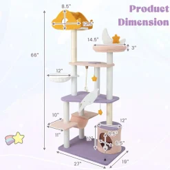 Tangkula Tall Cat Tree, 66 Inch Multi-level Modern Cat Tower with Cat Condo, Sisal Scratching Posts