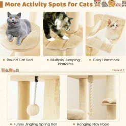 Tangkula Tall Cat Tree, 67 Inch Multi-Level Modern Large Cat Tower with with 3-Story Cat Condo for Indoor Cats 20 lbs Heavy Duty